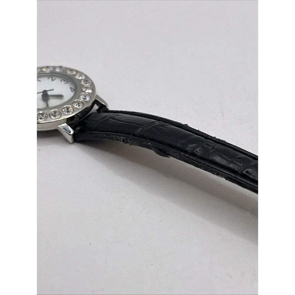 Avon Women's‎ Quartz Watch Rhinestone Bezel Black Band 30mm- New Battery